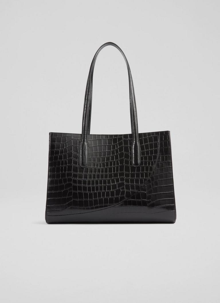 Olivia Black Croc Effect Oloid Tote Bag
