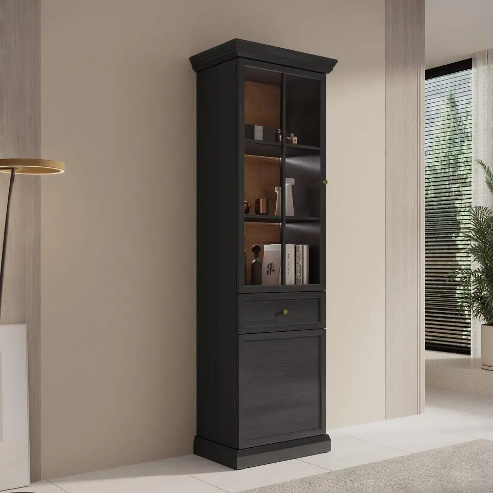 Meubella - Vitrinekast Leroy - Zwart eiken - 63 cm