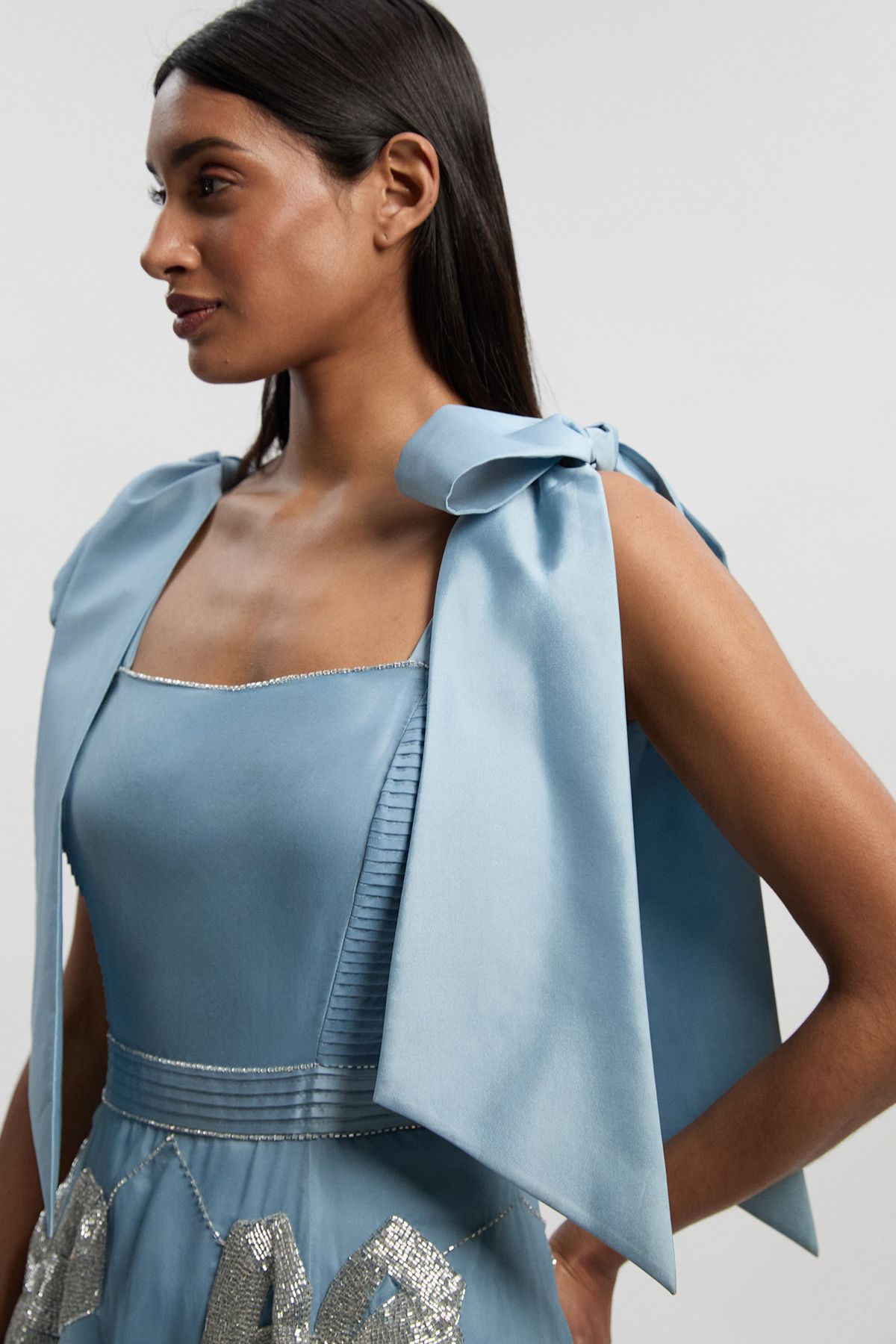 KarenMillen Tall Crystal Embellished Organdie Strappy Prom Dress