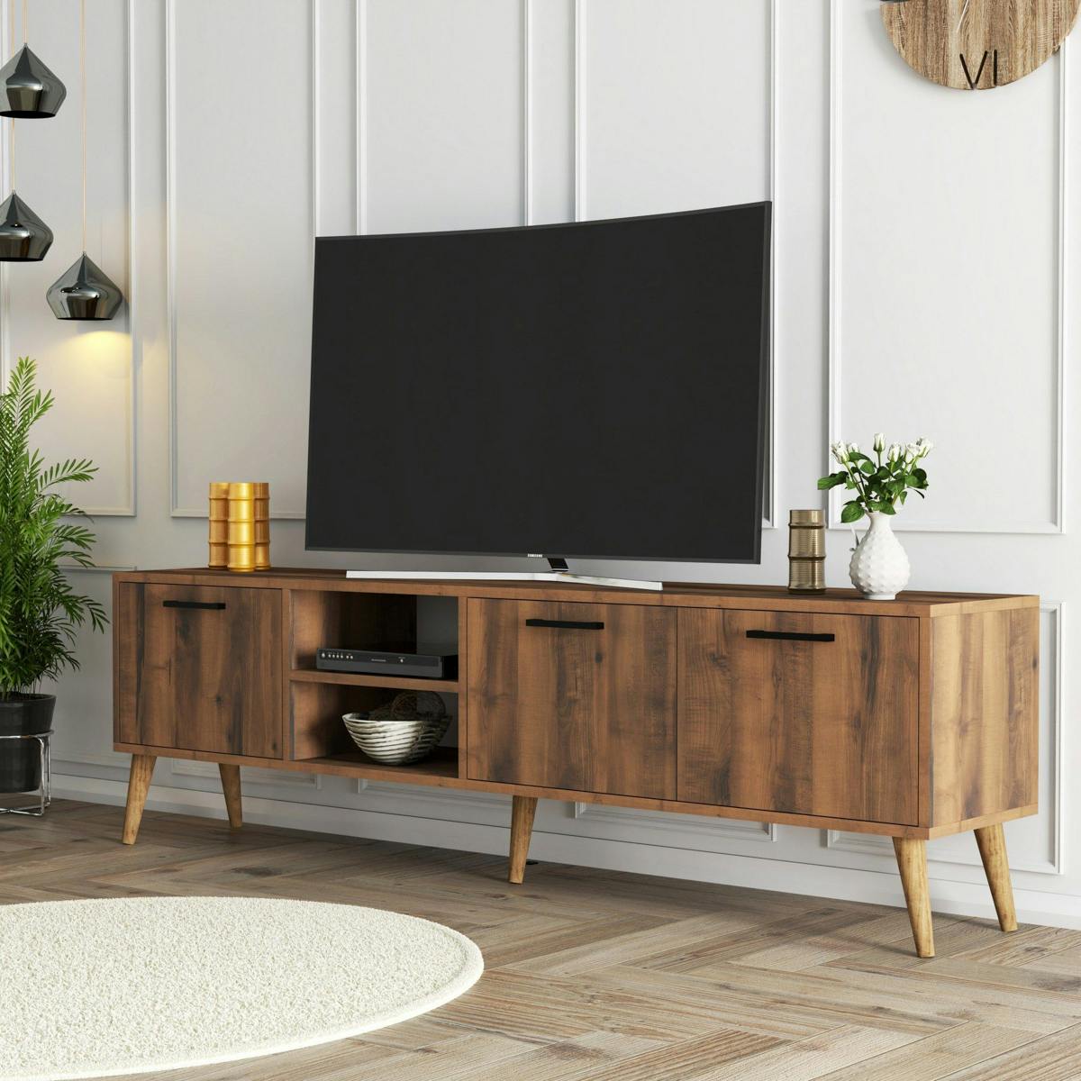 Meuble TV vintage 3 portes abattantes 2 niches UMEA