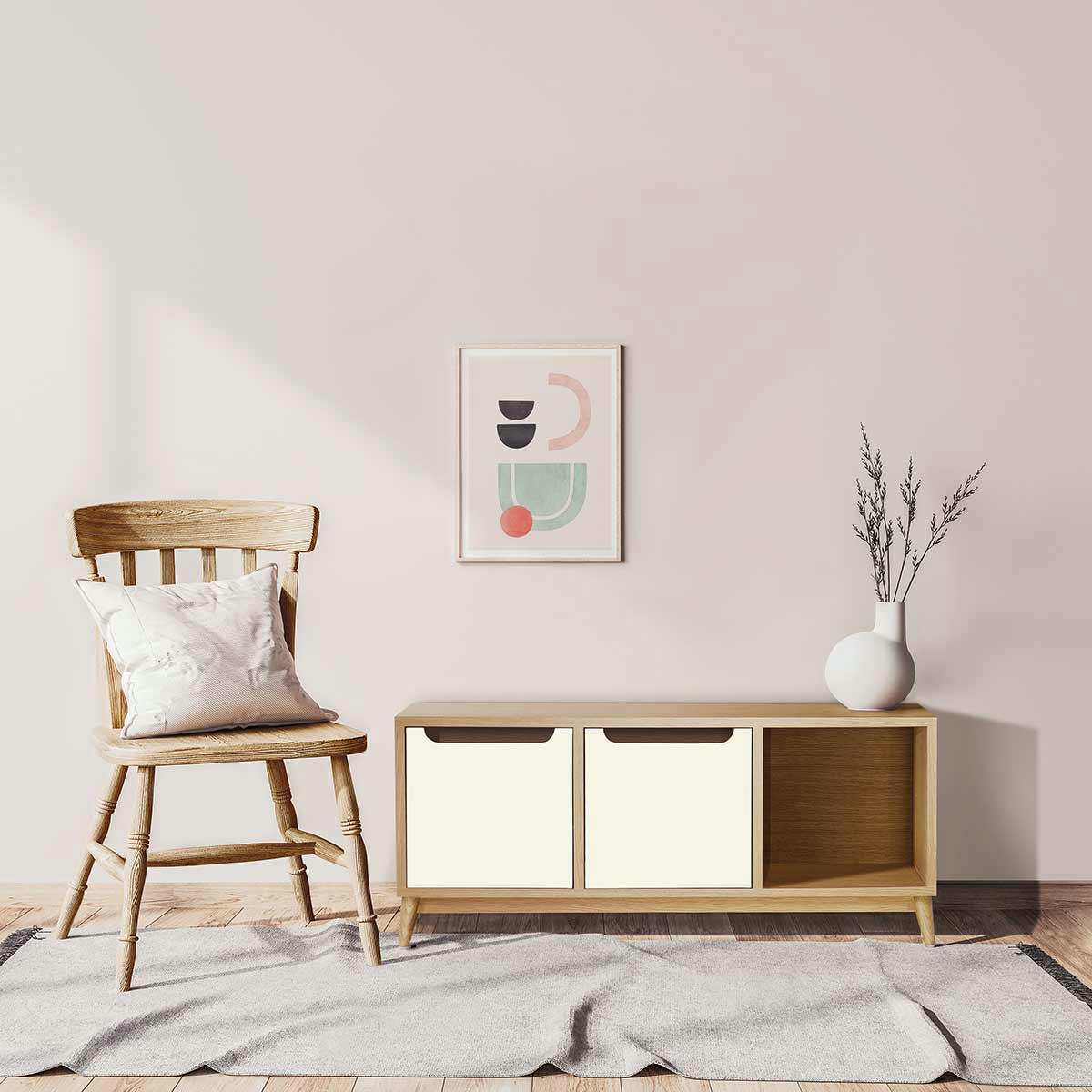 KILT - Meuble bas, 2 portes, 1 niche de rangement, chêne et creme.