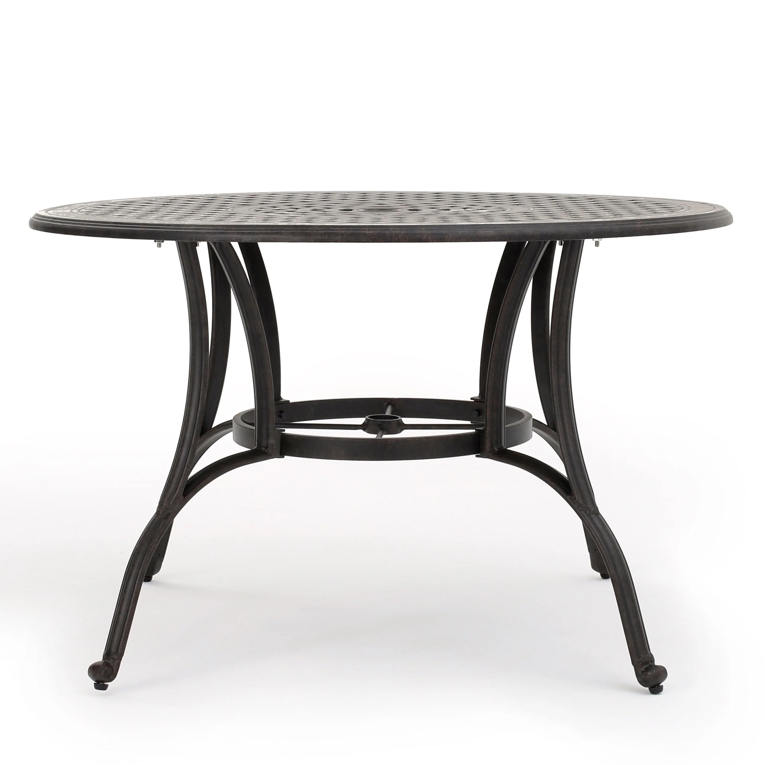 Simon Outdoor Dining Table, Round 47 Inch, Bronze Finished Cast Metal Frame