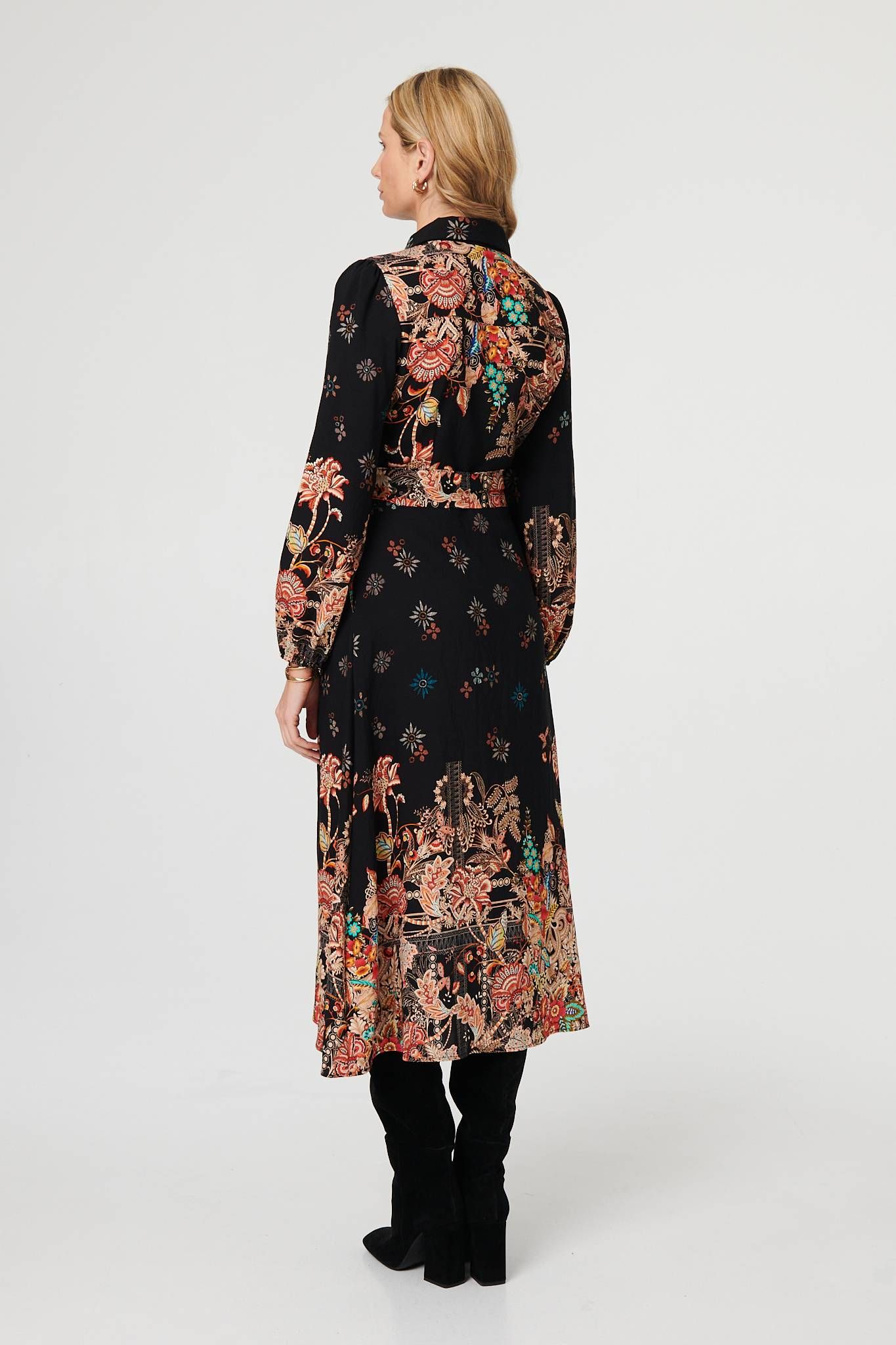 Izabel London Floral Tie Waist Maxi Shirt Dress
