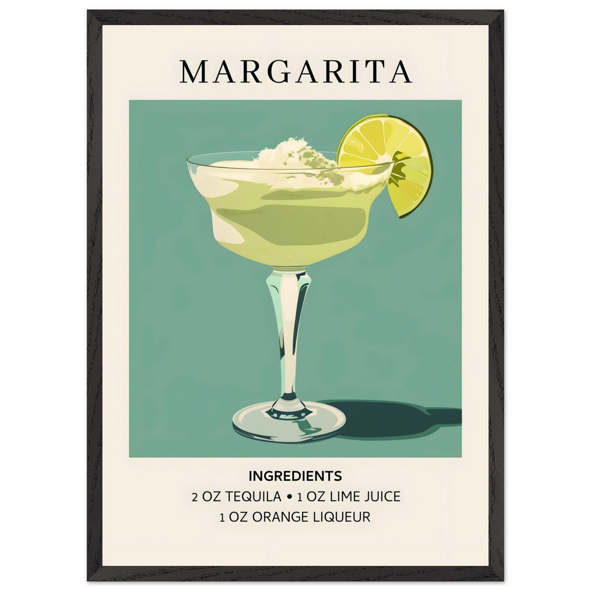 Artfulprints Poster met Lijst Margarita cocktail - Ingrediënten  - 50x70 cm - Groen