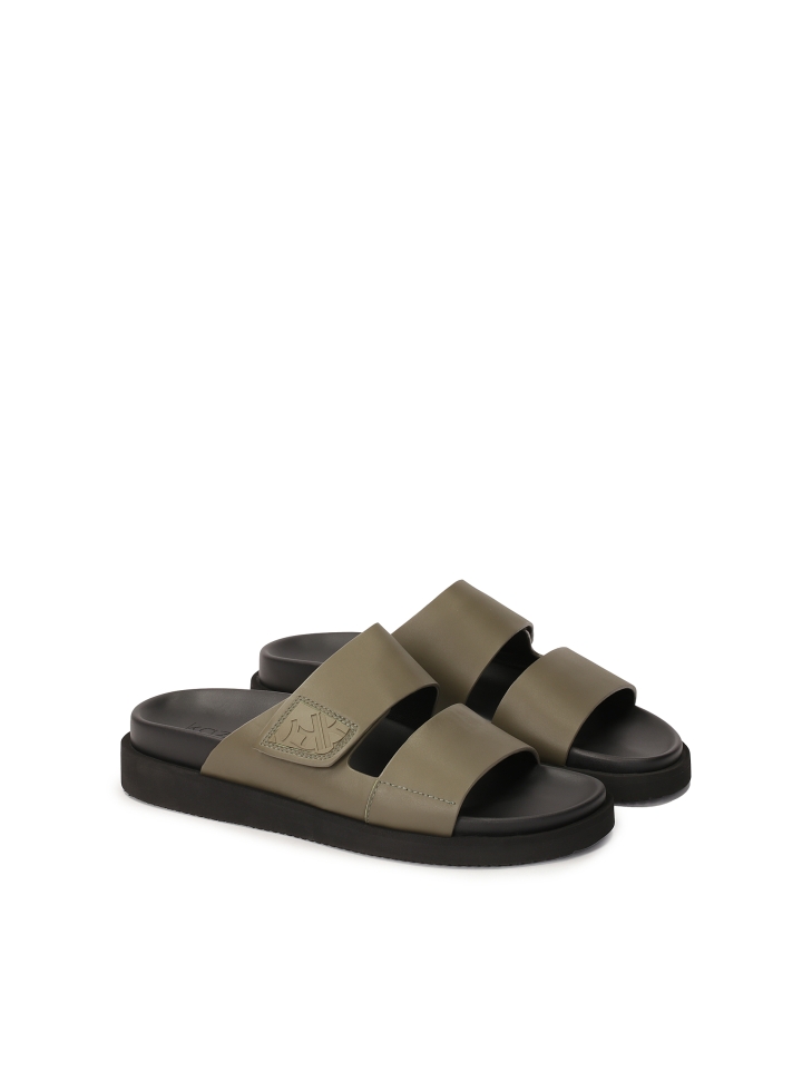 Khaki slides with two straps