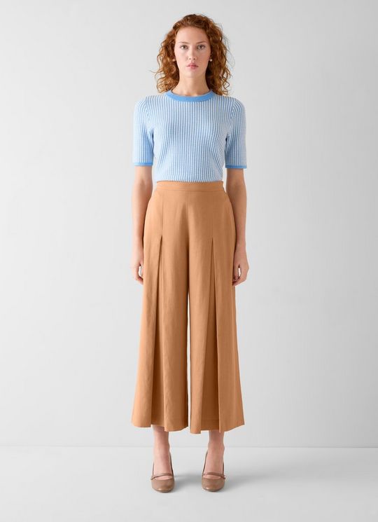 Frances Camel Plain Linen Mix Pleat Front Trousers