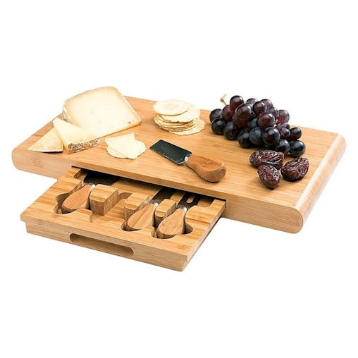 Stanley Roger Cheese Board Set 5Pc Large Bamboo Chopping Block & Cutlery