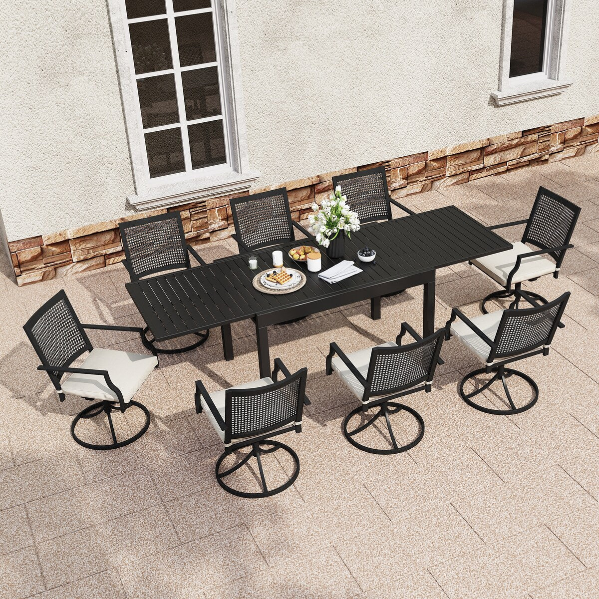 9 Pieces Outdoor Dining Set with Extendable Dining Table