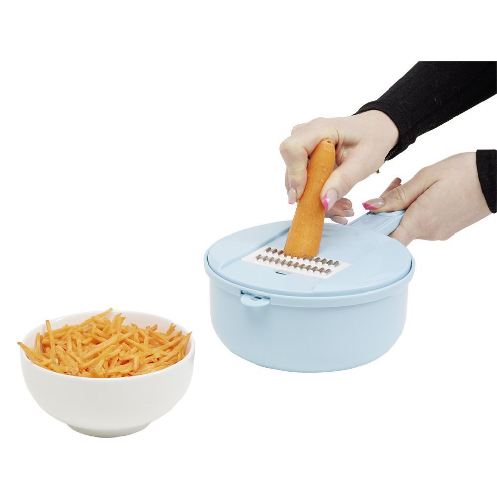 Récipient 6-en-1 avec passoire et accessoires de coupe