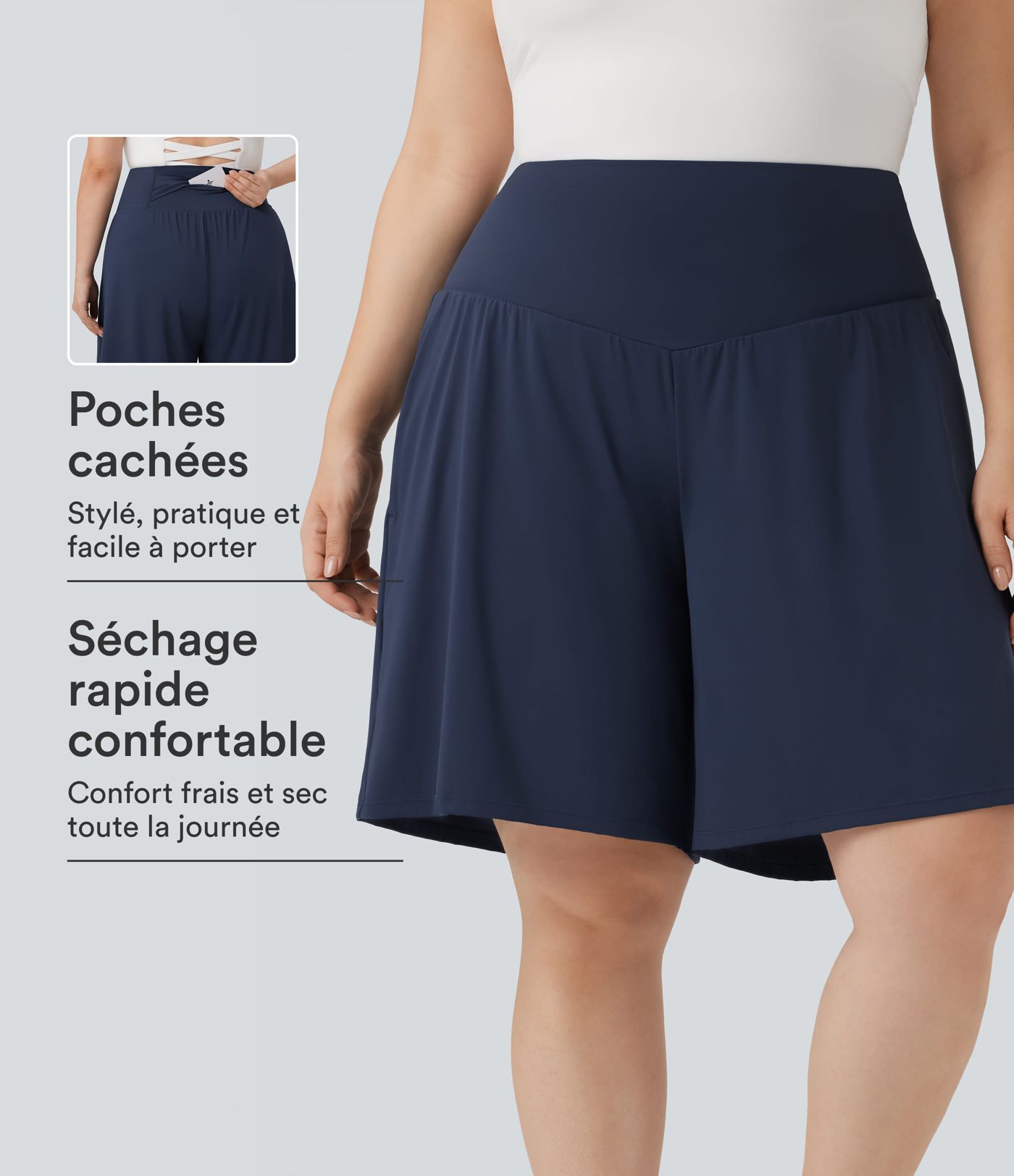 Bermuda de yoga grande taille SoftlyZero™ Airy taille haute effet frais InstantCool avec poches
