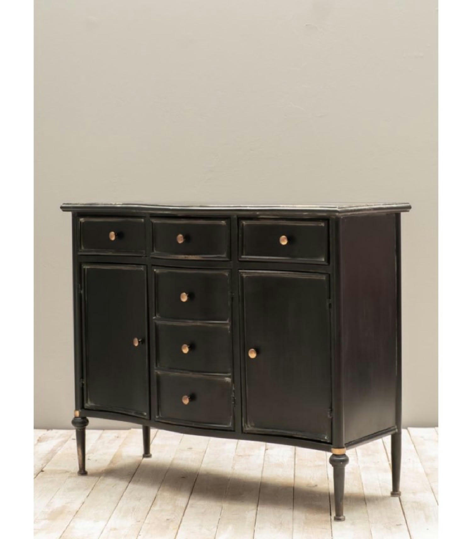MÉTAL - Commode classique en métal noir et doré 3 portes et 3 tiroirs