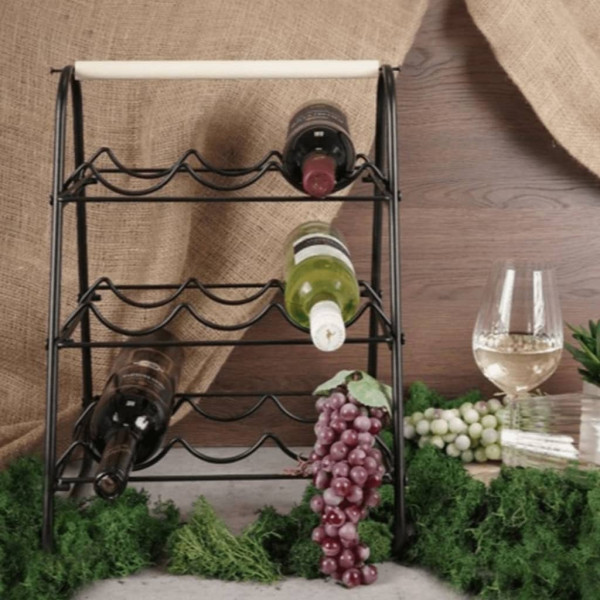 Home&Styling Stojak na 9 butelek wina, metalowy, czarny