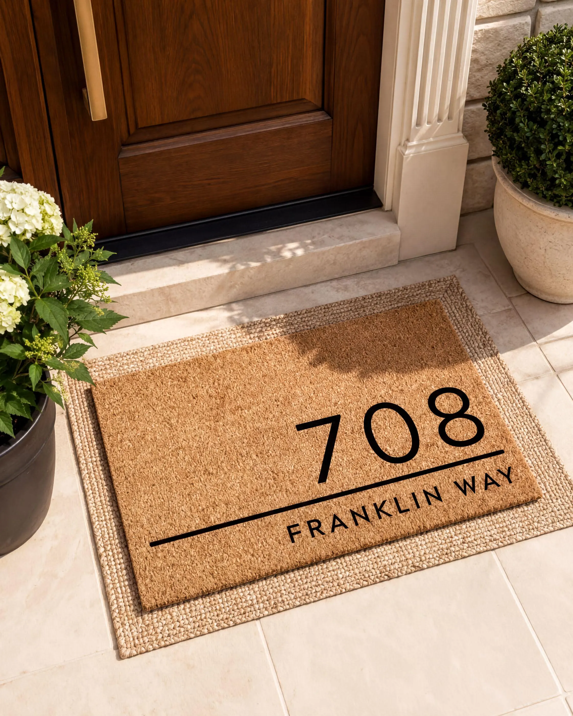 Personalized Doormat | Modern Address Mat | Natural Coir | Custom House Number | Street Name | Multiple Sizes