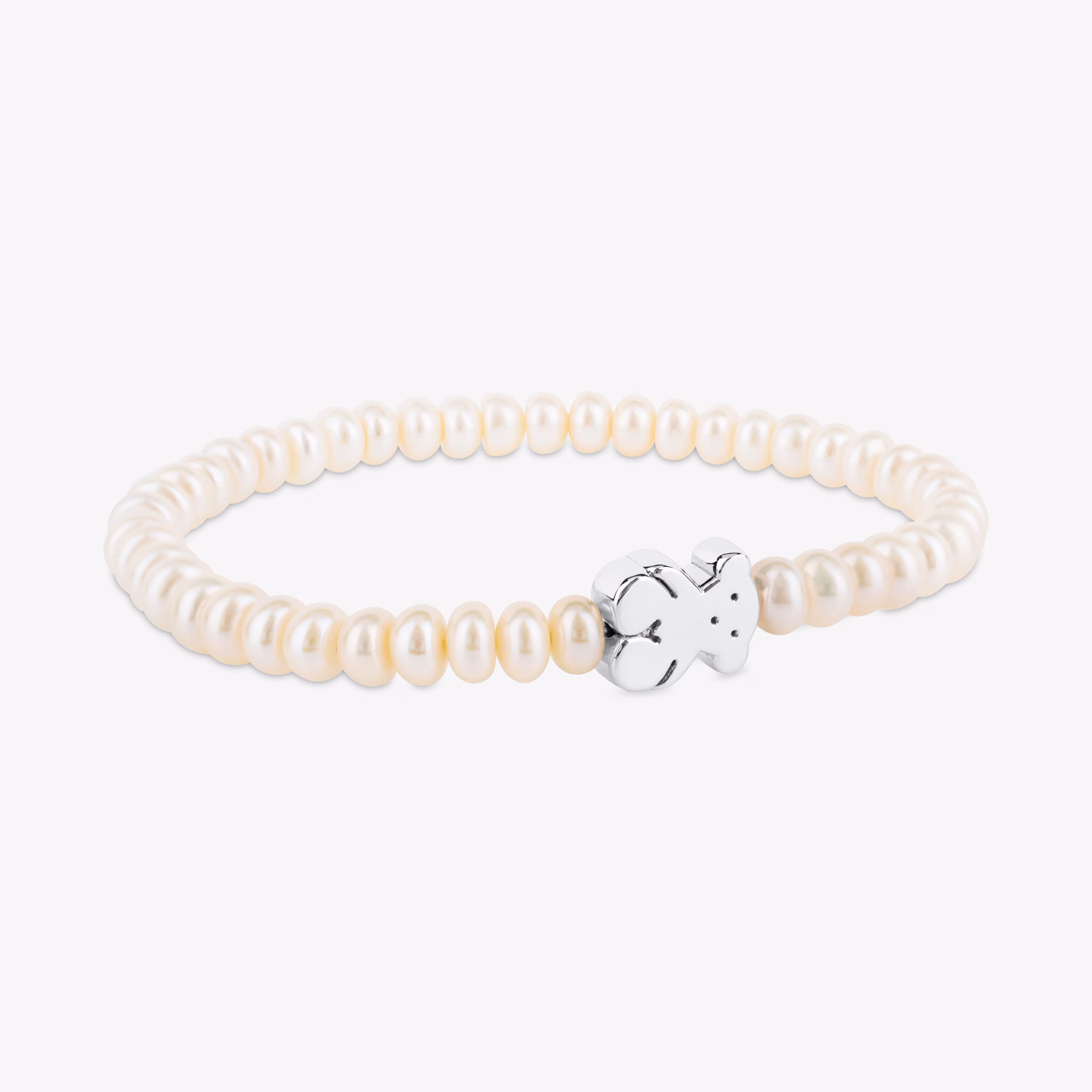 Pulsera de perlas y motivo oso de plata Sweet Dolls