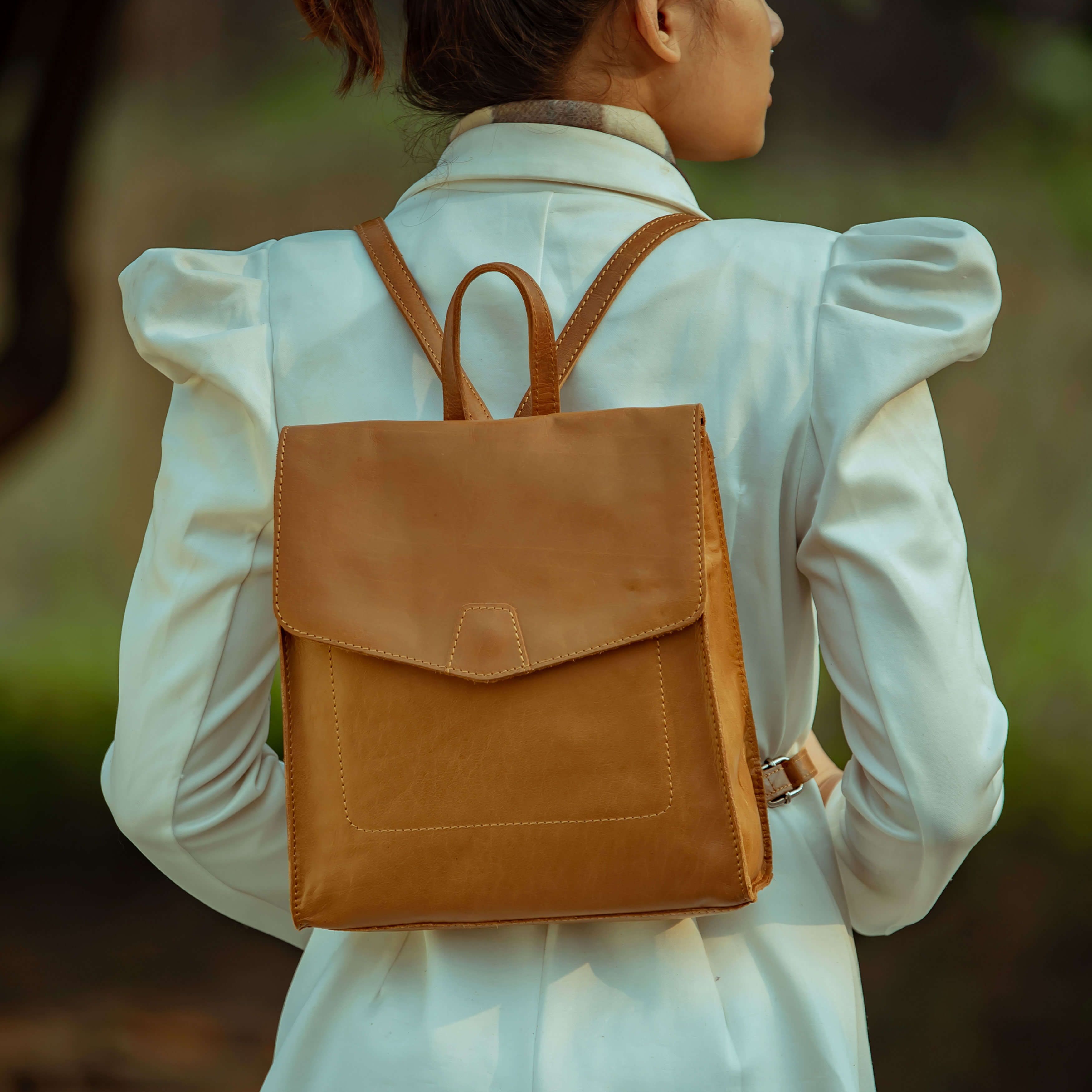 Assots London MARGARET' Natural Grain Polished Leather Flap Over Backpack