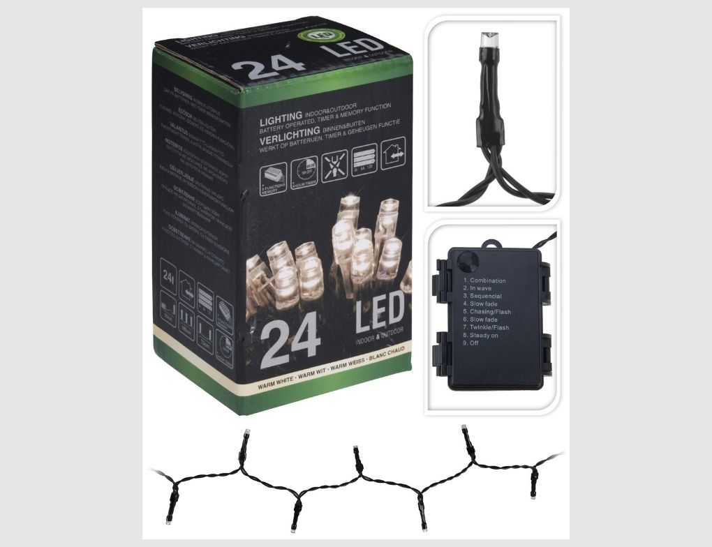 LED-Lichterkette 24 LEDs warmweiß 1,80m mit Timer