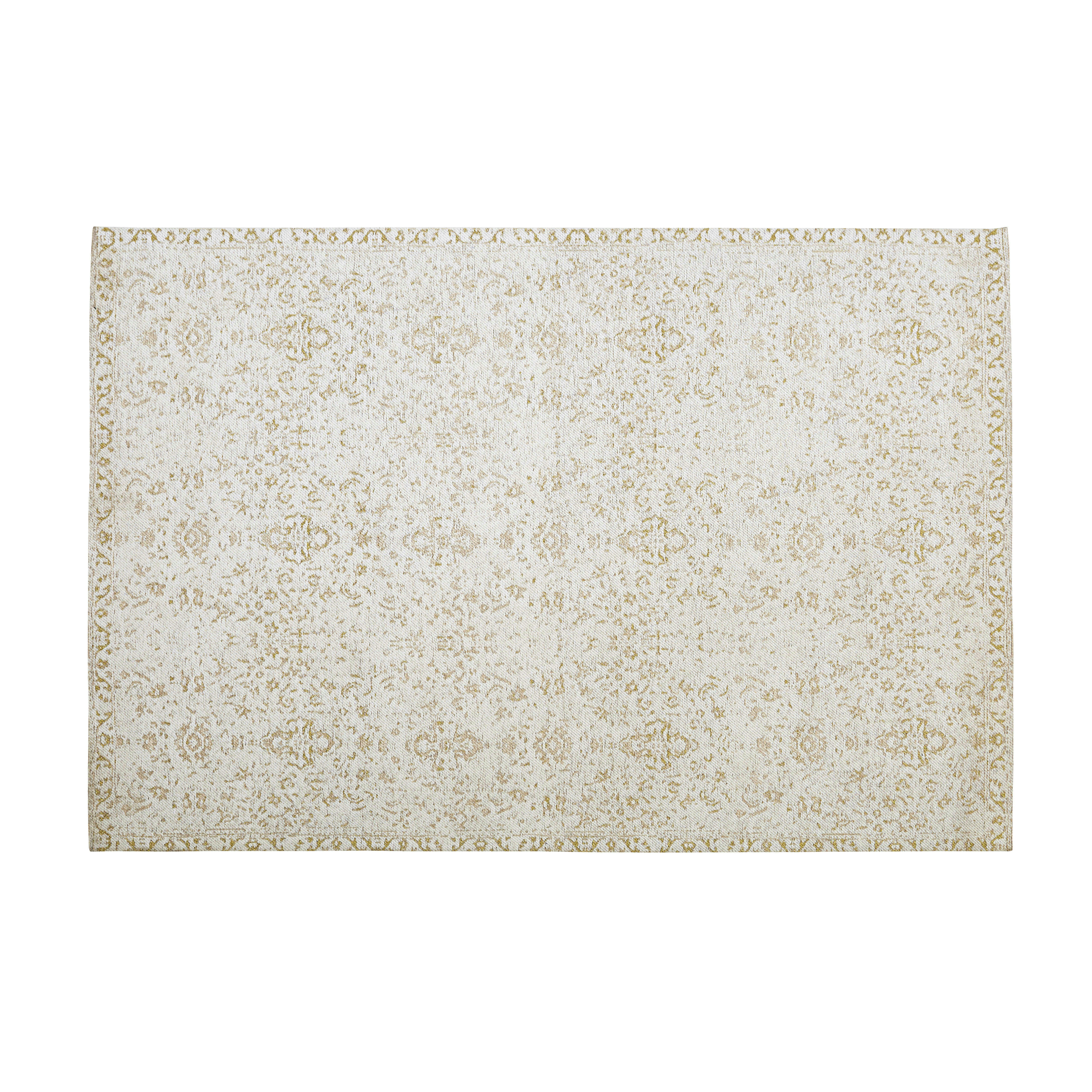 LOUCA - Tapis en coton recyclé tissé jacquard écru et lurex doré à motifs 160x230