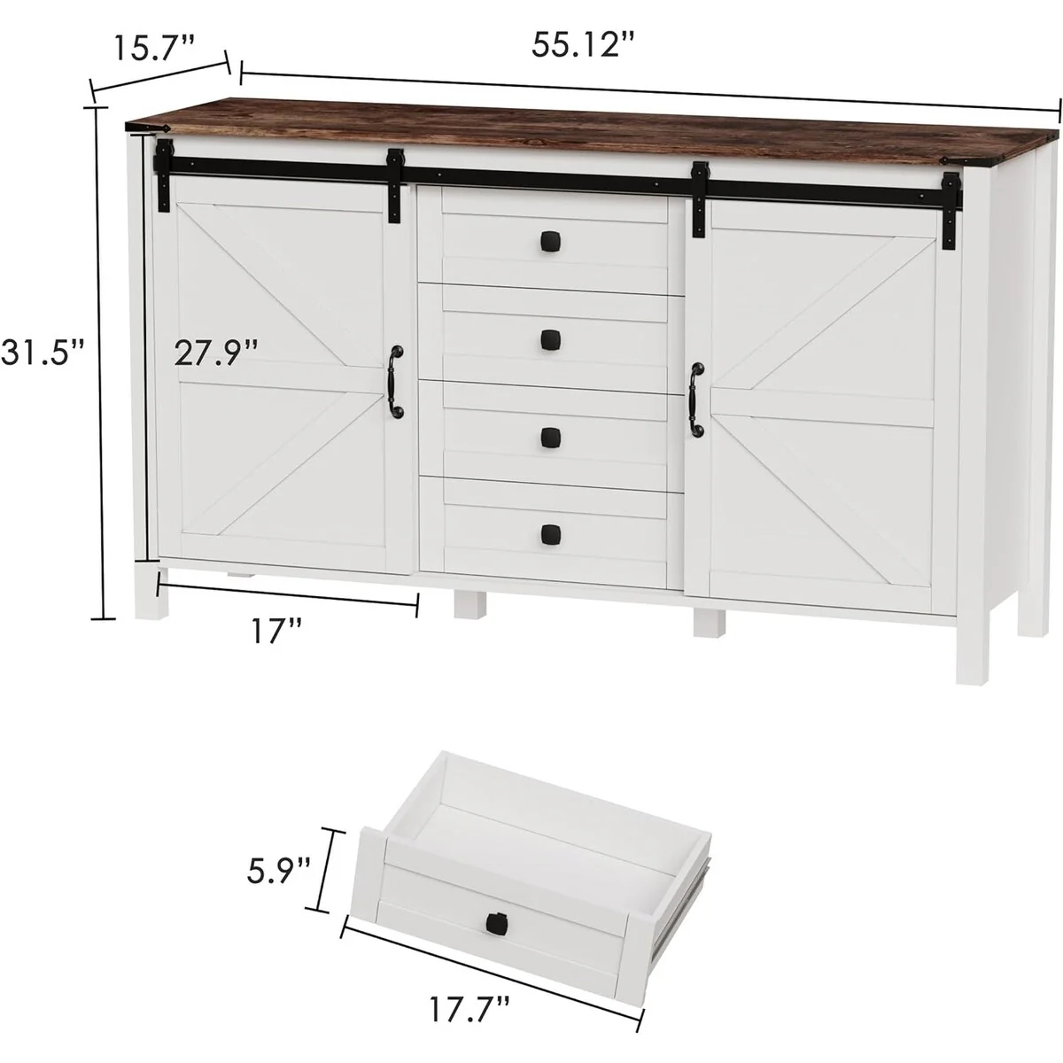 PAKASEPT Farmhouse Dresser Chests for Bedroom, Sliding Barn Doors TV Stand