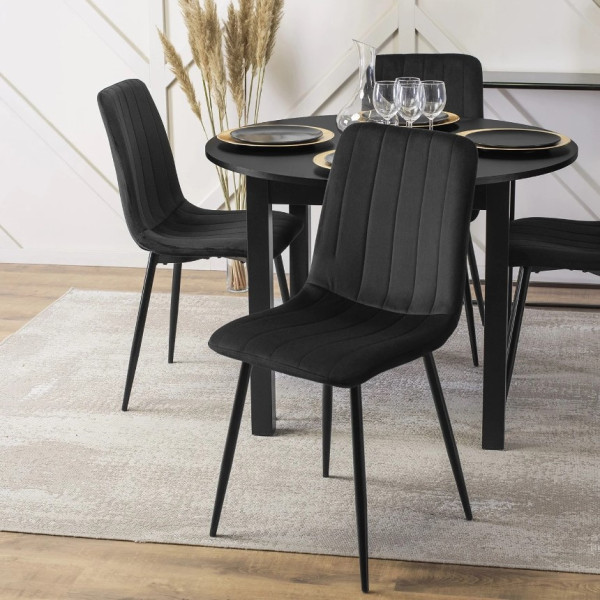 Zestaw 4x Krzesło Tapicerowane IBIS Czarne Welurowe Nowoczesne Loft