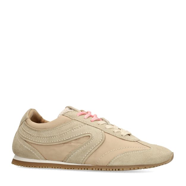 Beige sneakers met dubbele veters