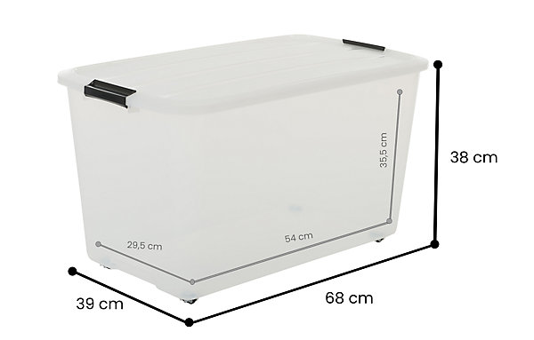 Iris Ohyama, Boîtes de rangement plastique sur roulette, 70L, Lot de 4, Transparent, TBR-70