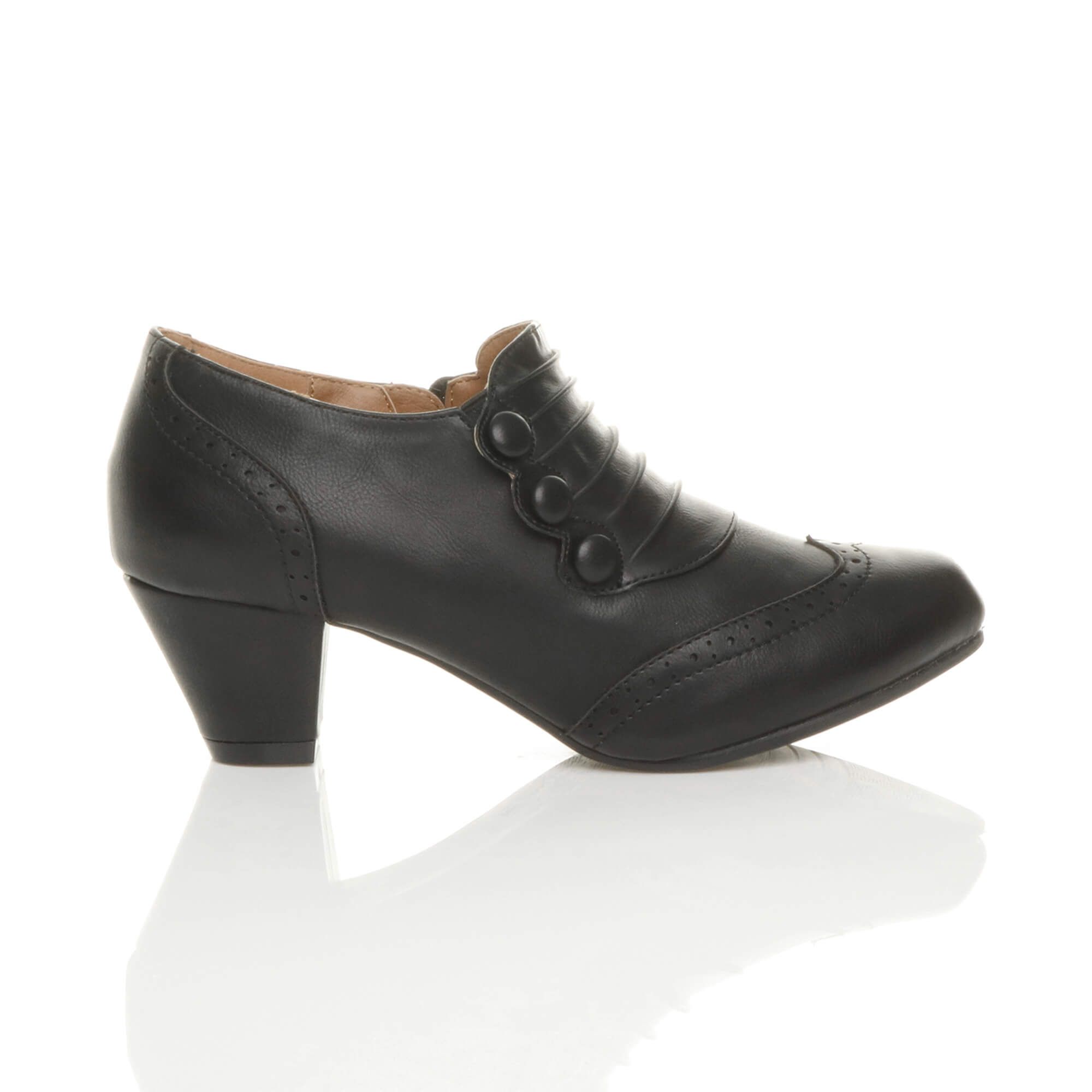 AJVANI Mid Heel Brogue Button Ankle Boots Shoe Boots