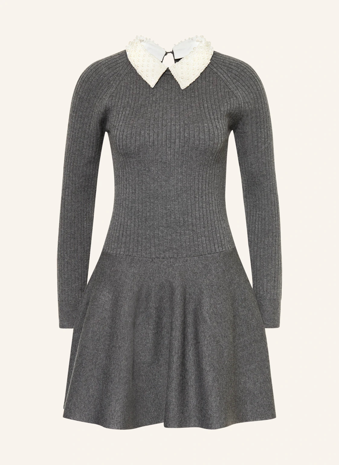 maje Strickkleid mit abnehmbarem Kragen und Schmuckperlen