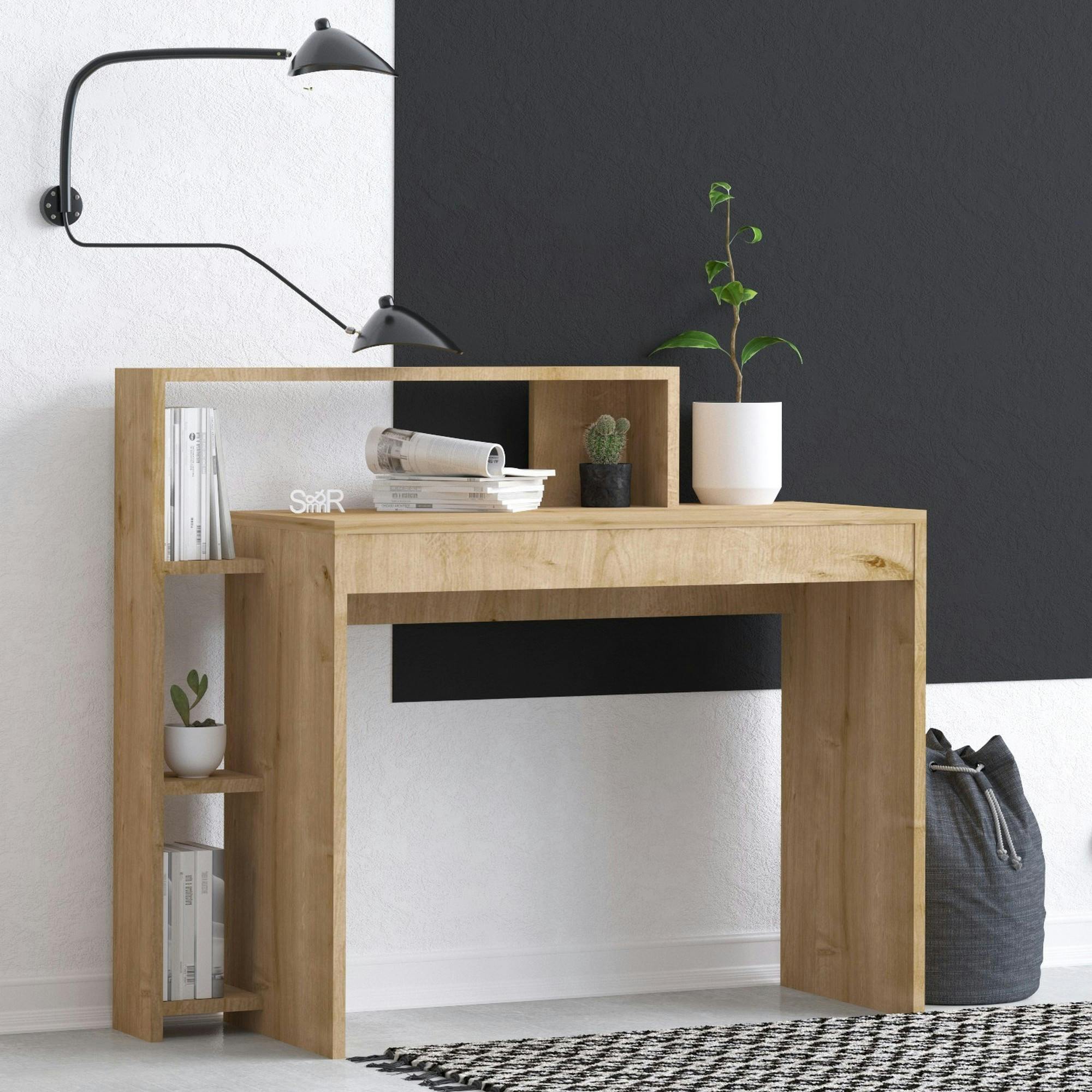 Bureau moderne avec rangement niches - effet chêne MARFA