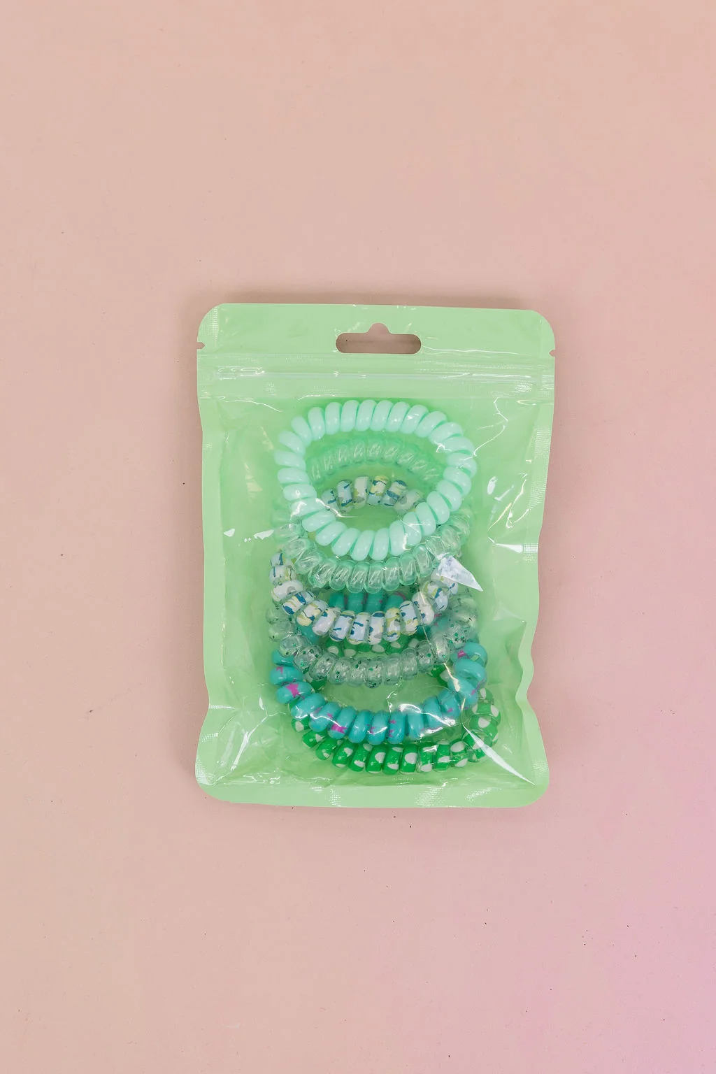 Green & Aqua Coil Hair Ties – 6 Pack