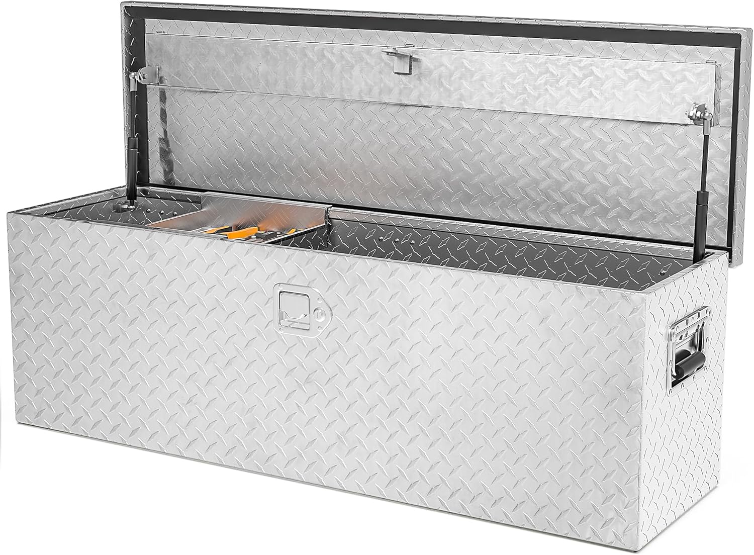 AUTOSAVER88 48 Inch Truck Bed Tool Box, Heavy Duty Aluminum Diamond Plate Tool Box Chest, Waterproof Chest Storage Box with Sliding Shelf and Lock for Trucks, Trailers, RVs, Warehouses