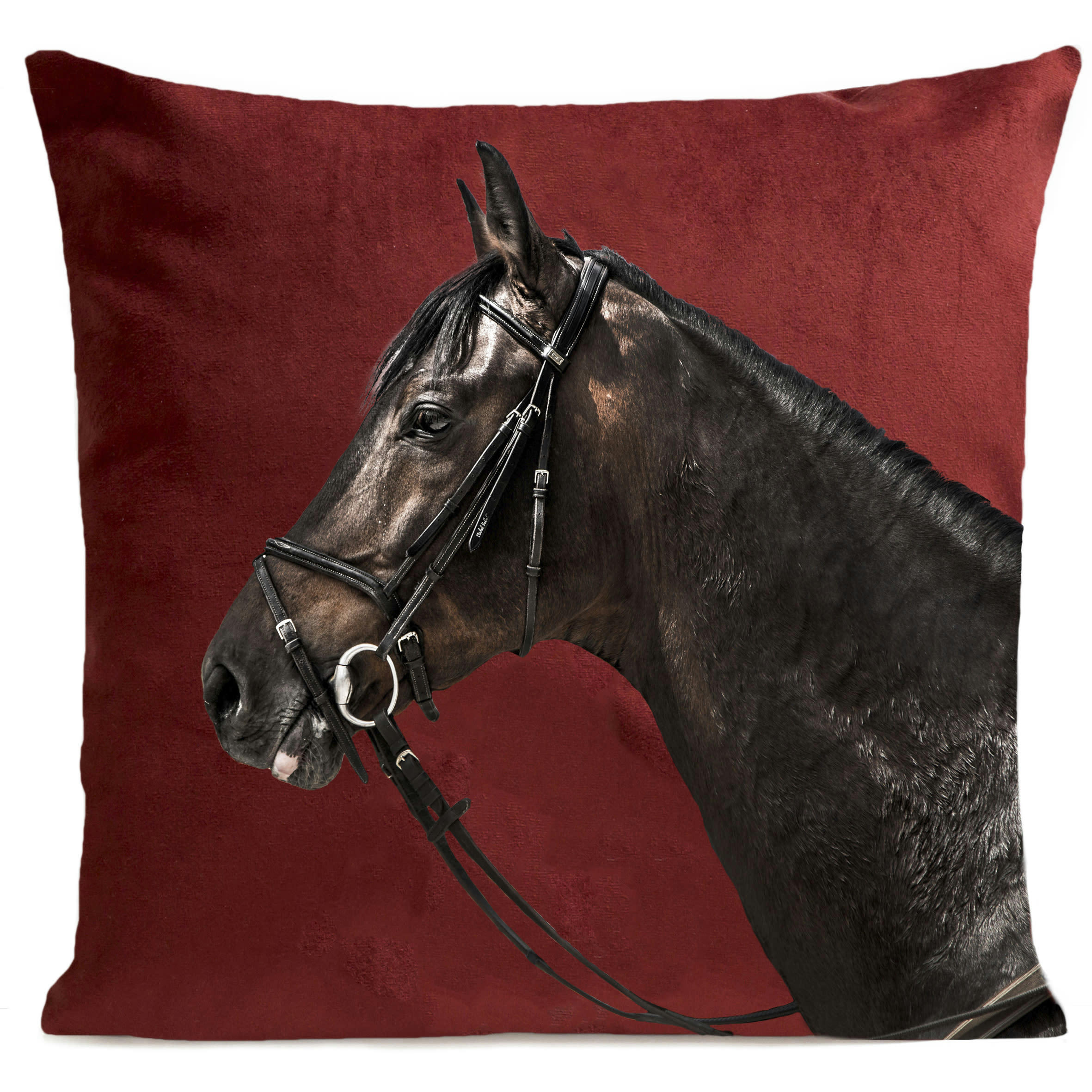 - Coussin animal cheval suédine rouge 40x40cm
