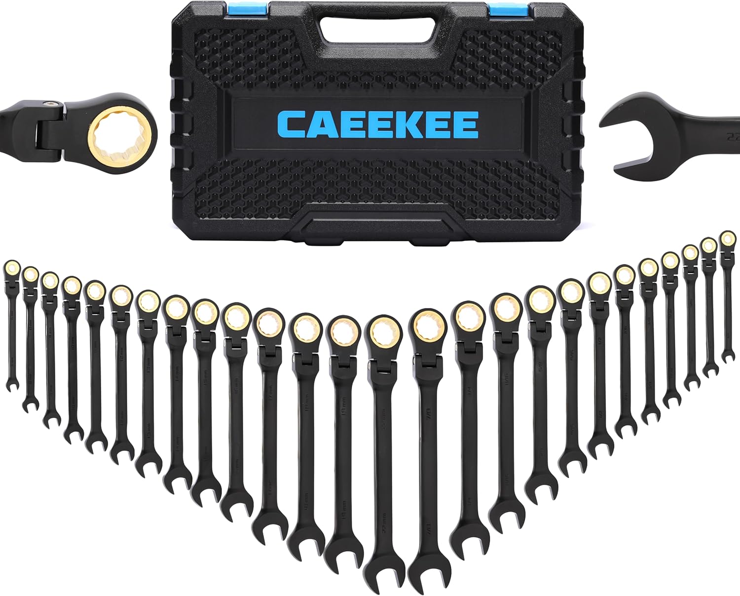 26-Piece Flex-Head Ratcheting Wrench Set, SAE & Metric, 12 Point, 72-Tooth Ratchet, Chrome Vanadium Steel, With Organizer Box