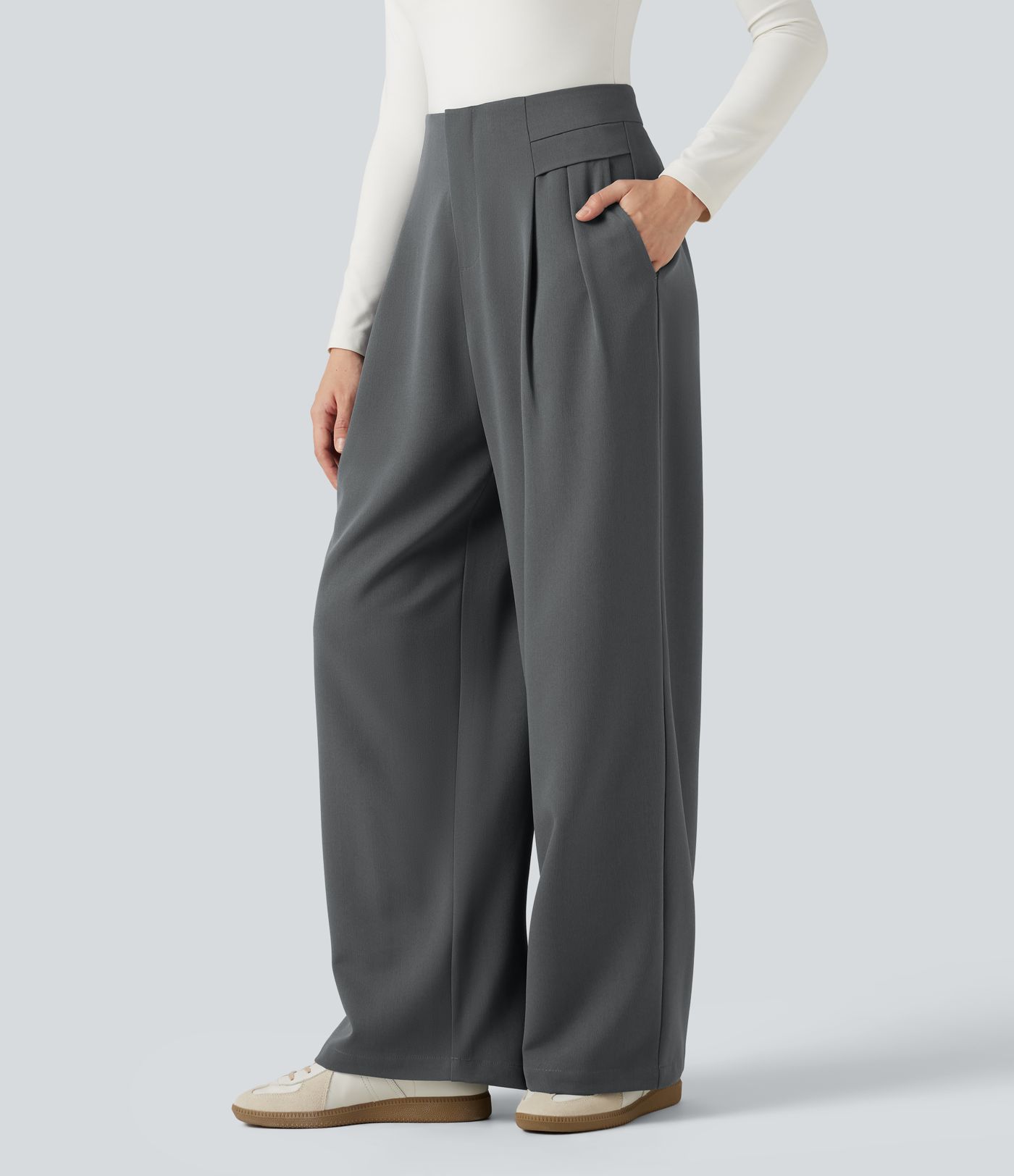 Pantalon de bureau baggy taille haute avec poches
