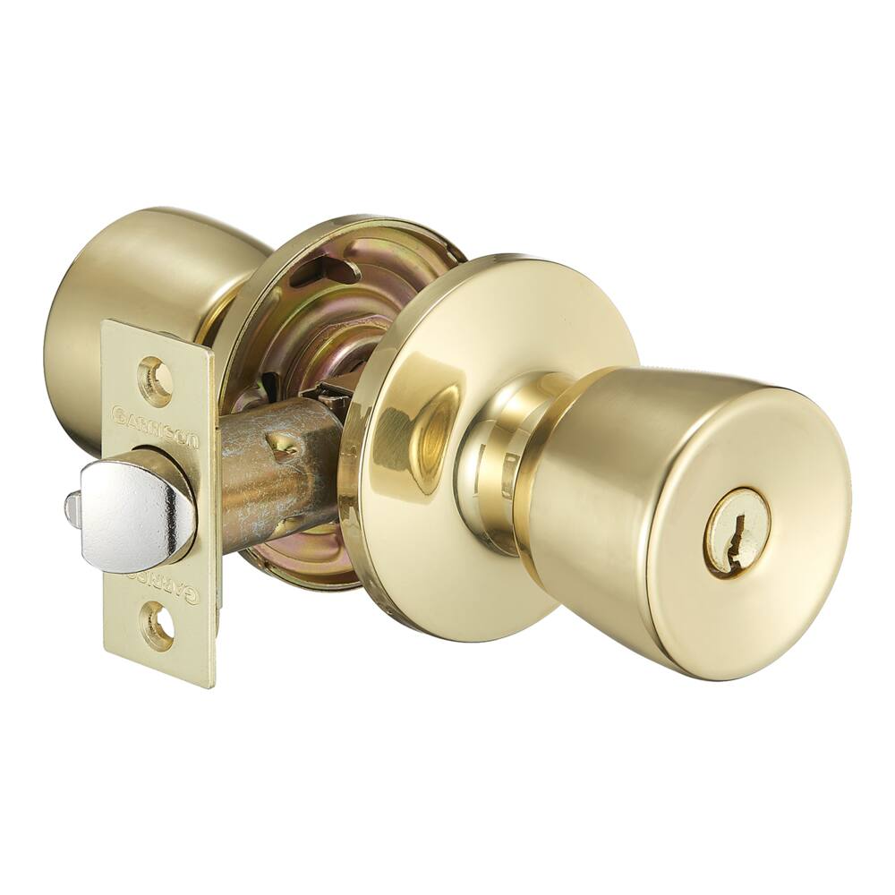 Garrison Entry Keyed Tulip Door Knob Lock Set, Polished Brass