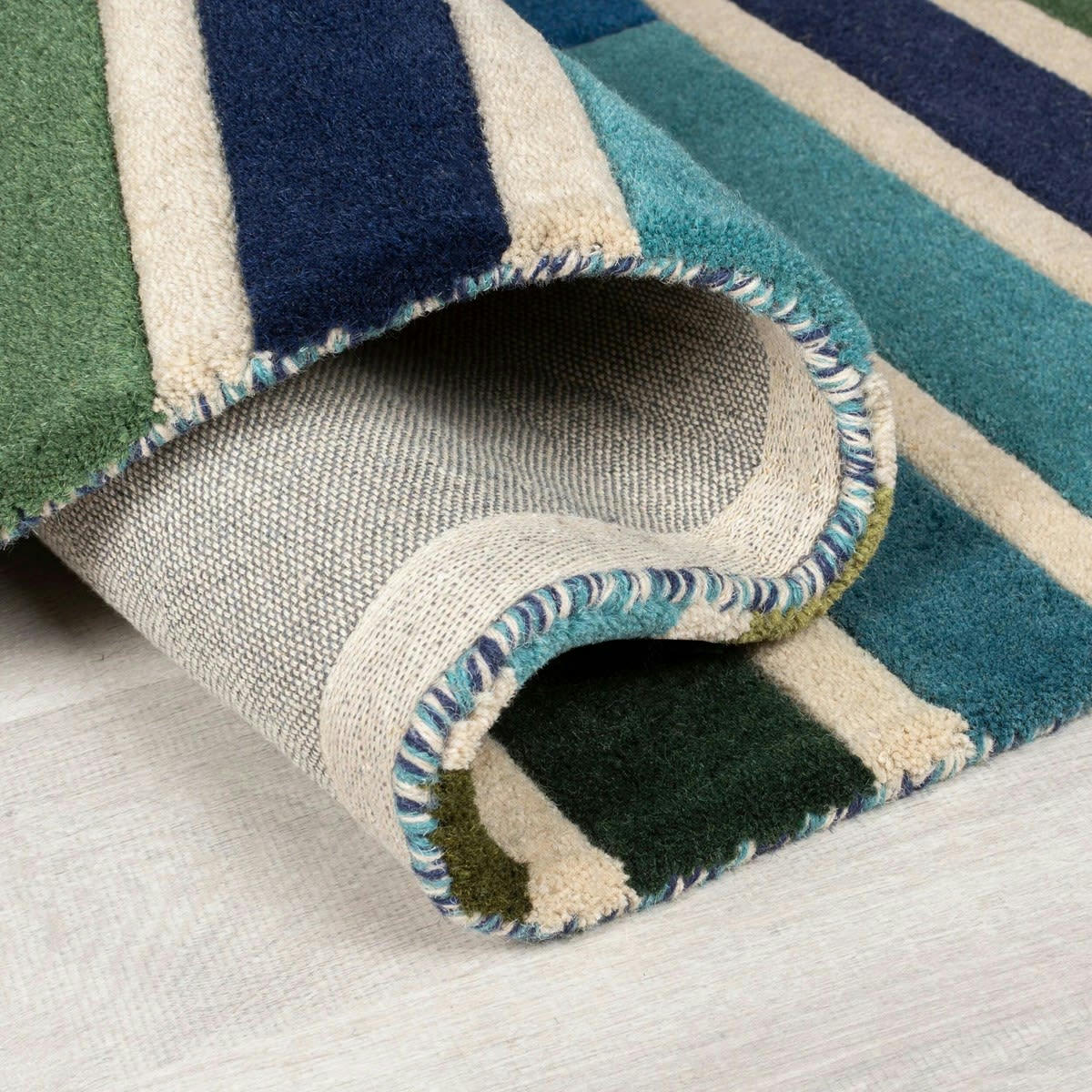 KEYO - Tapis de salon moderne en laine bleu 160x230 cm