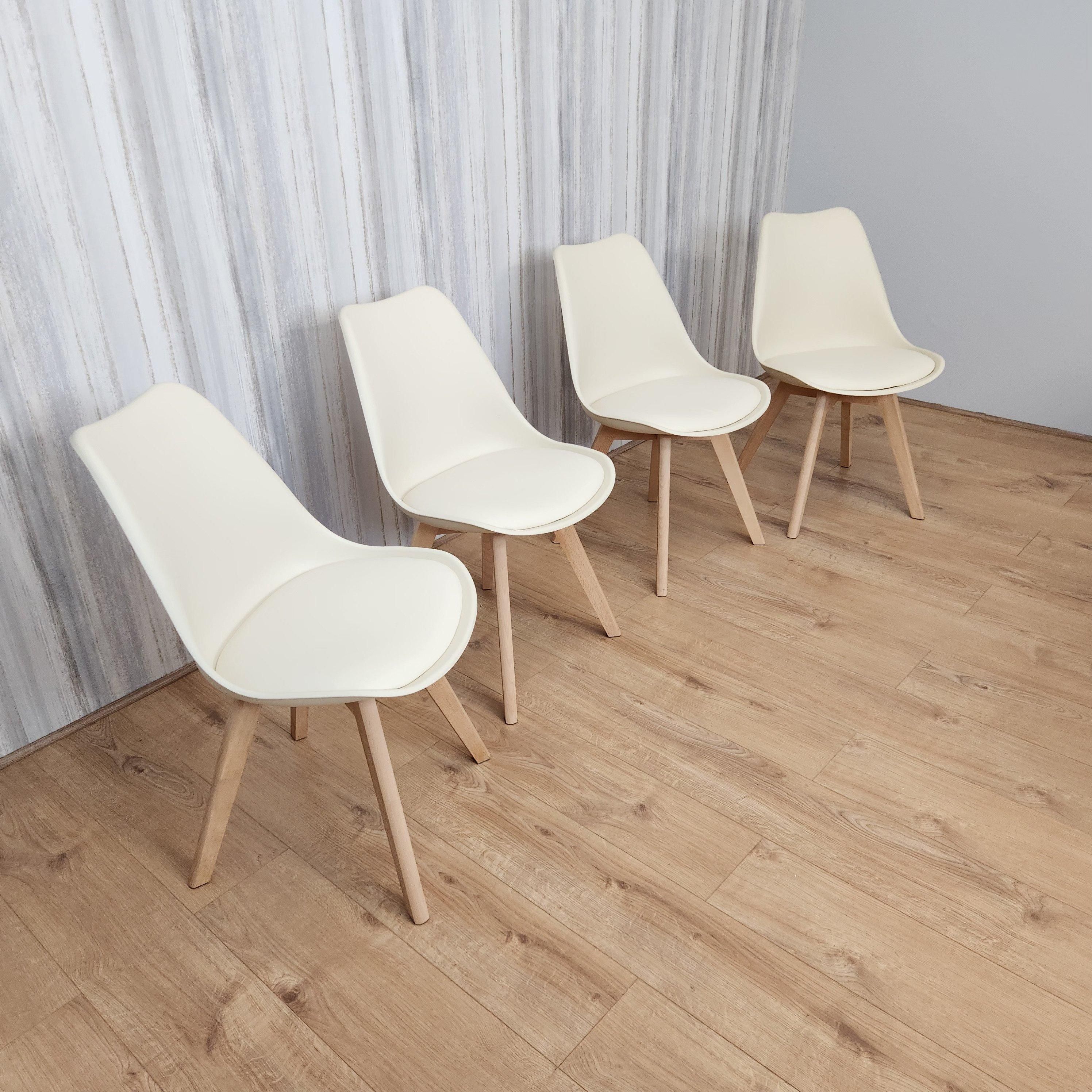 KOSY KOALA Set of 4 Cream Dining Chairs PU Leather with Soft Padded Seat for Dining Room