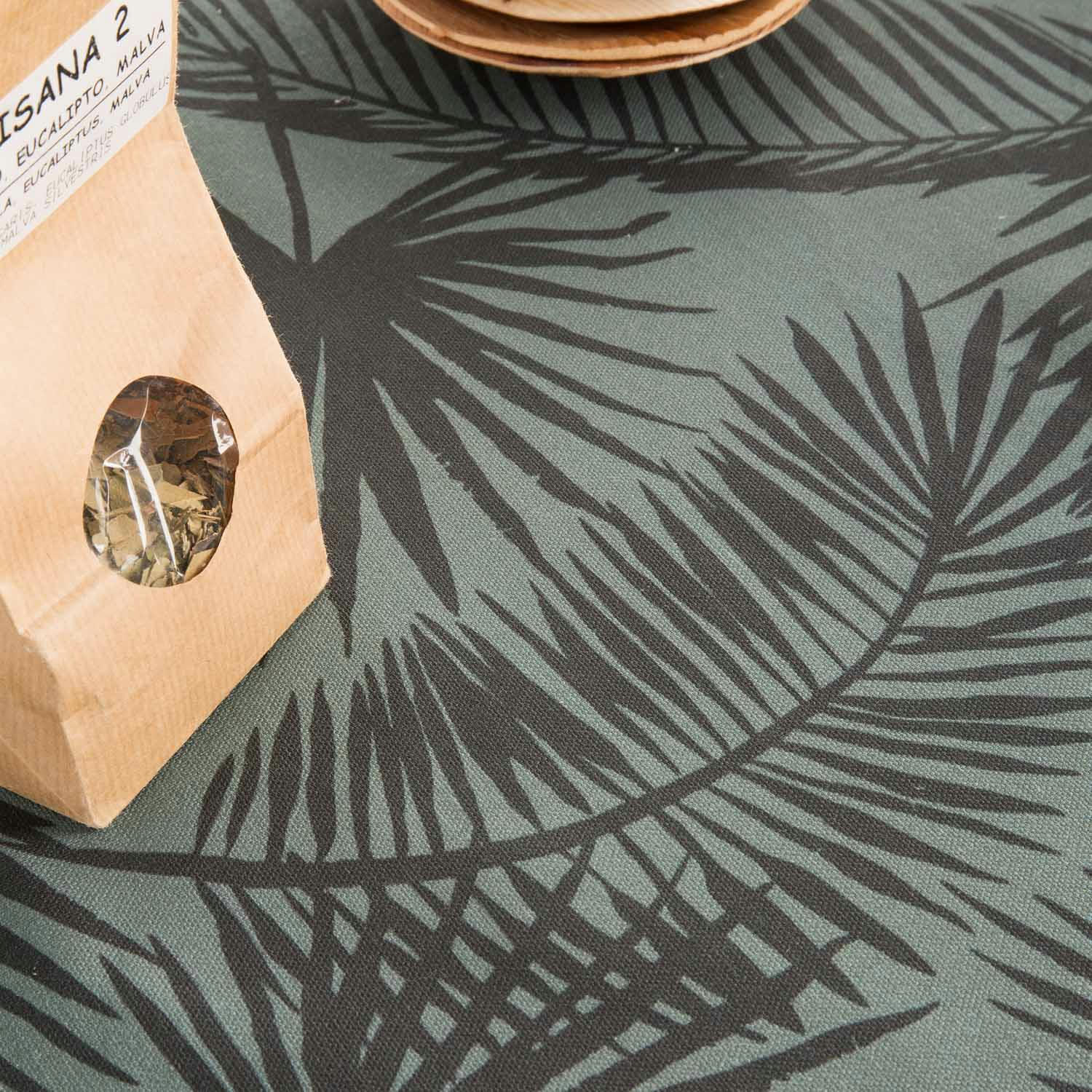 BANZAI VERDE - Nappe en coton biologique antitâche imprimée vert et noir 140x300 cm