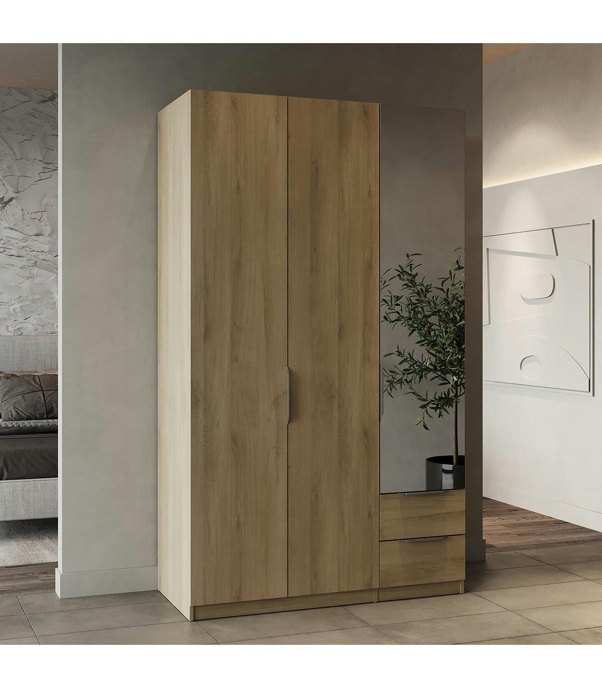 GHOST - Armoire 3 portes, 2 tiroirs et 1 miroir - L119,4 cm