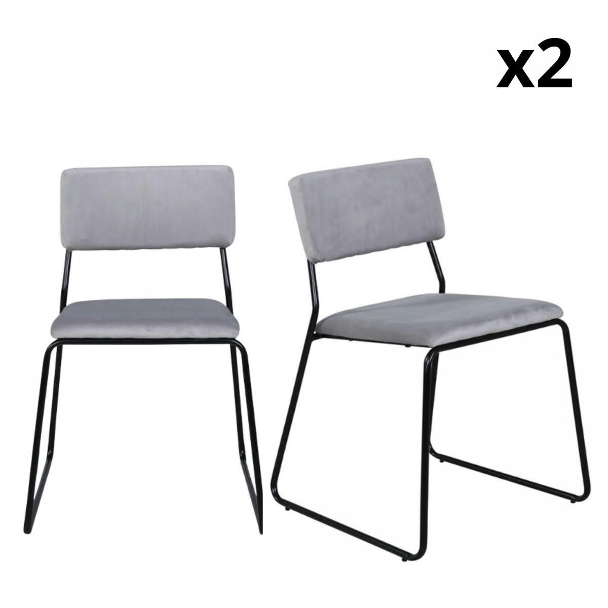 PIZAKA - Lot de 2 chaises modernes en velours gris clair