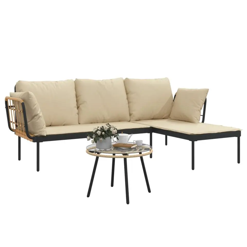 vidaXL - Loungeset - Antraciet - Poly rattan - 3 stuks - Met kussens