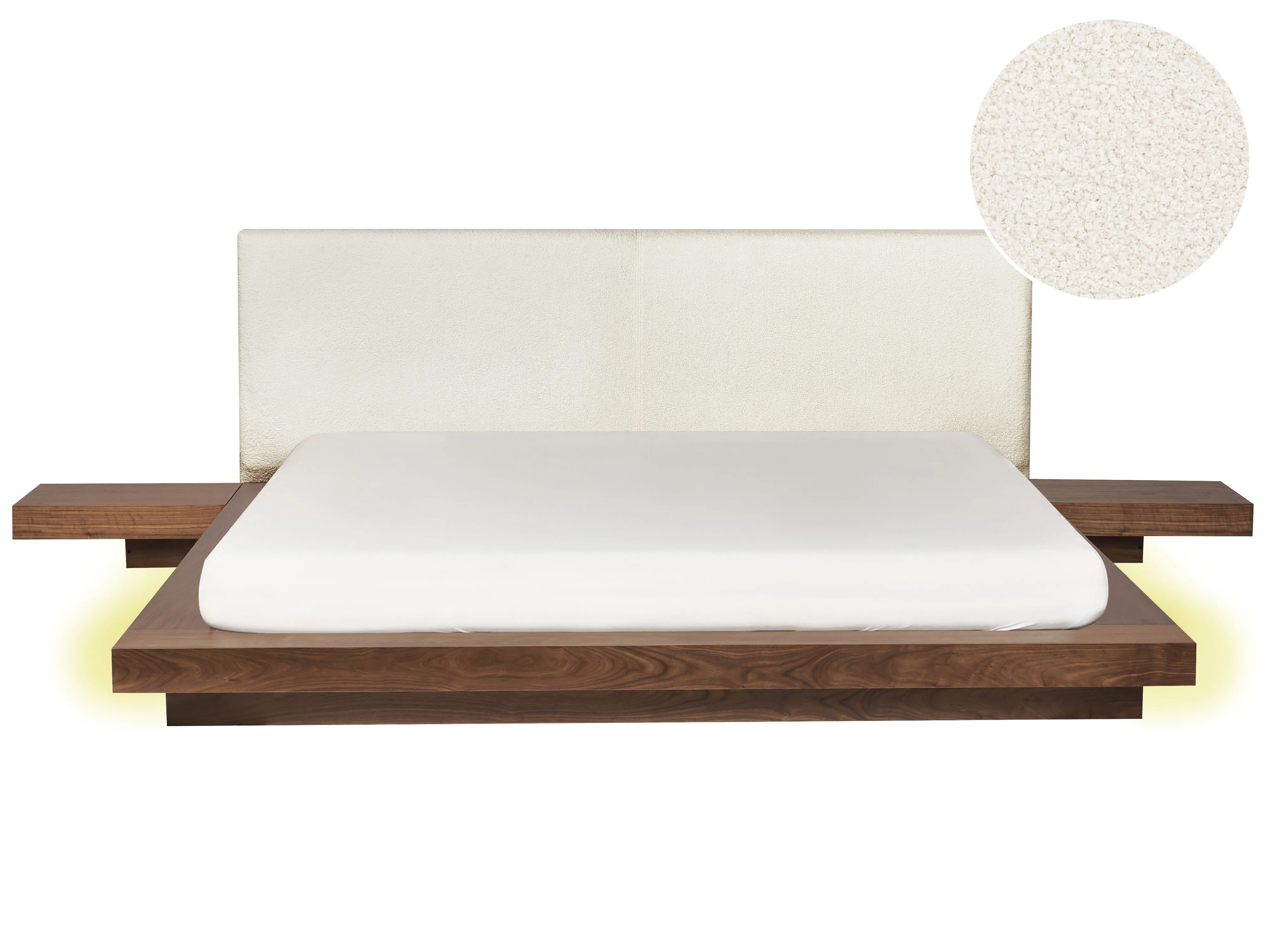 Bed with LED Boucle ZEN 180 x 200 cm (EU Super King) LED Brown Ash Wood