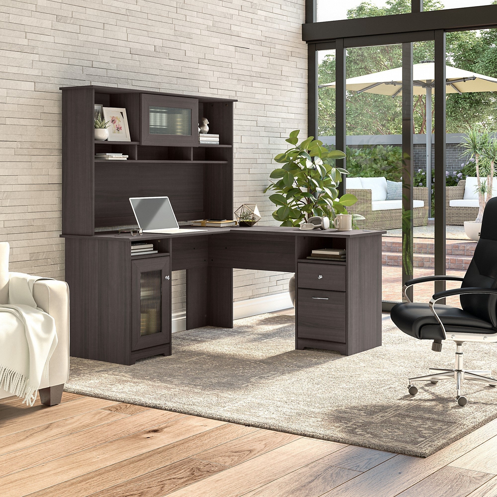 Cabot 60W L-Shaped Desk with Hutch and Storage by Bush Furniture