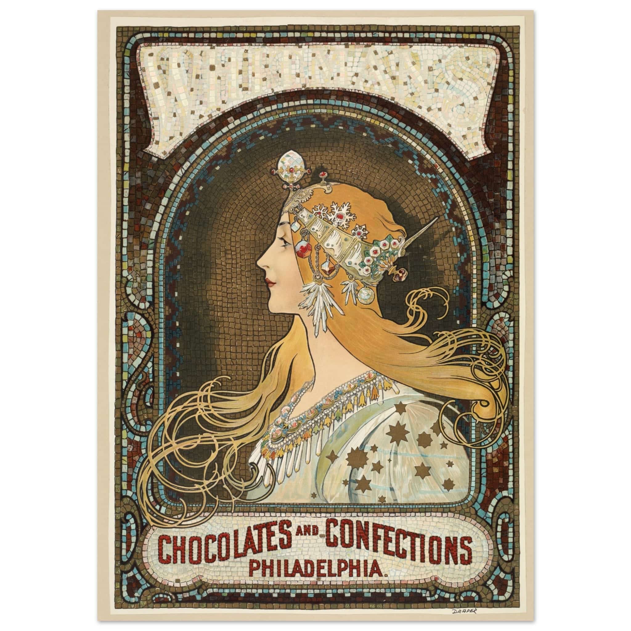 Artfulprints Poster Alphonse Mucha - Chocolates and confections Philadelphia  - 50x70 cm - Bruin