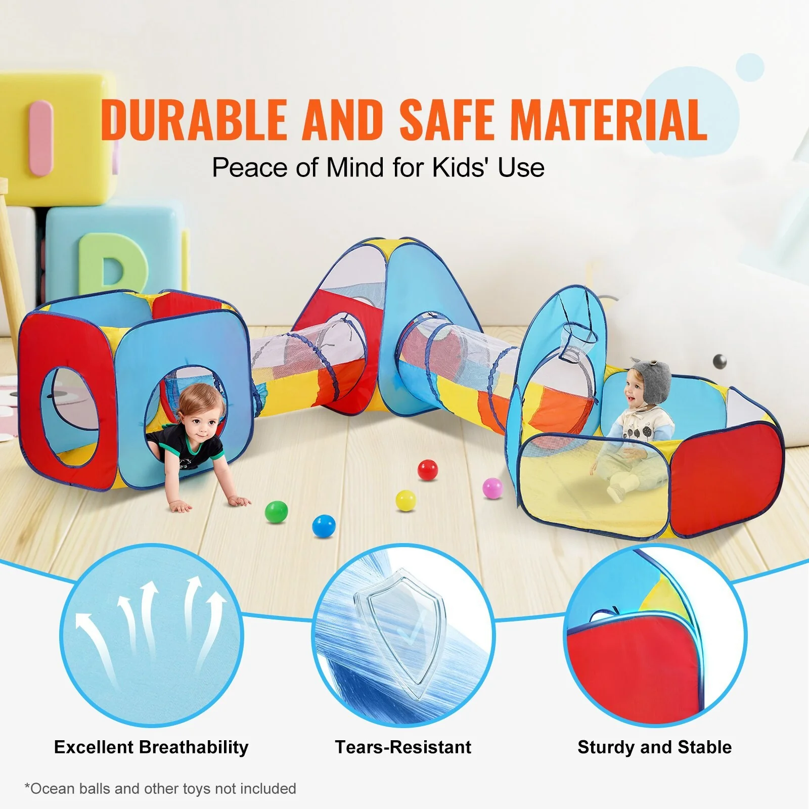 5-in-1 Kids Play Tent Tunnel Set with Ball Pit and Tents Indoor Outdoor Playhouse for Toddlers - 30.7 x 30.7 x 33.9''