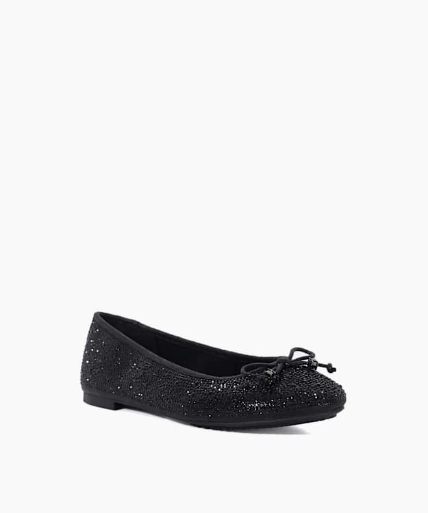 Hallis Black - Textured Bow Accent Ballet Flats