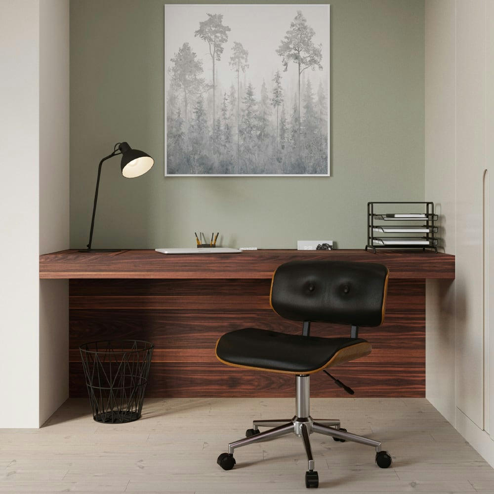 MELCHIOR - Chaise pivotante et réglable en PU noir et bois plaqué noyer