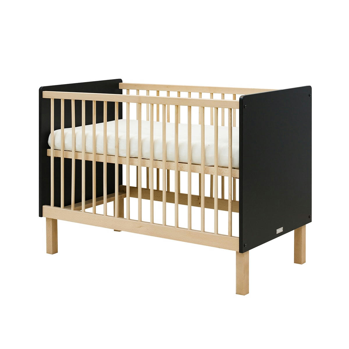 FLORIS - Lit bébé 60x120 noir mat naturel