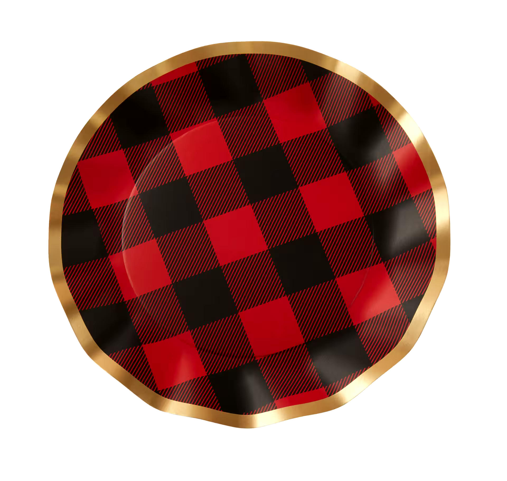 Sophistiplate Buffalo Check Round Bordered Trimmed Paper Disposable Dinner Plates, Red/Gold, Plaid, 10-in, 8-pk, for Christmas