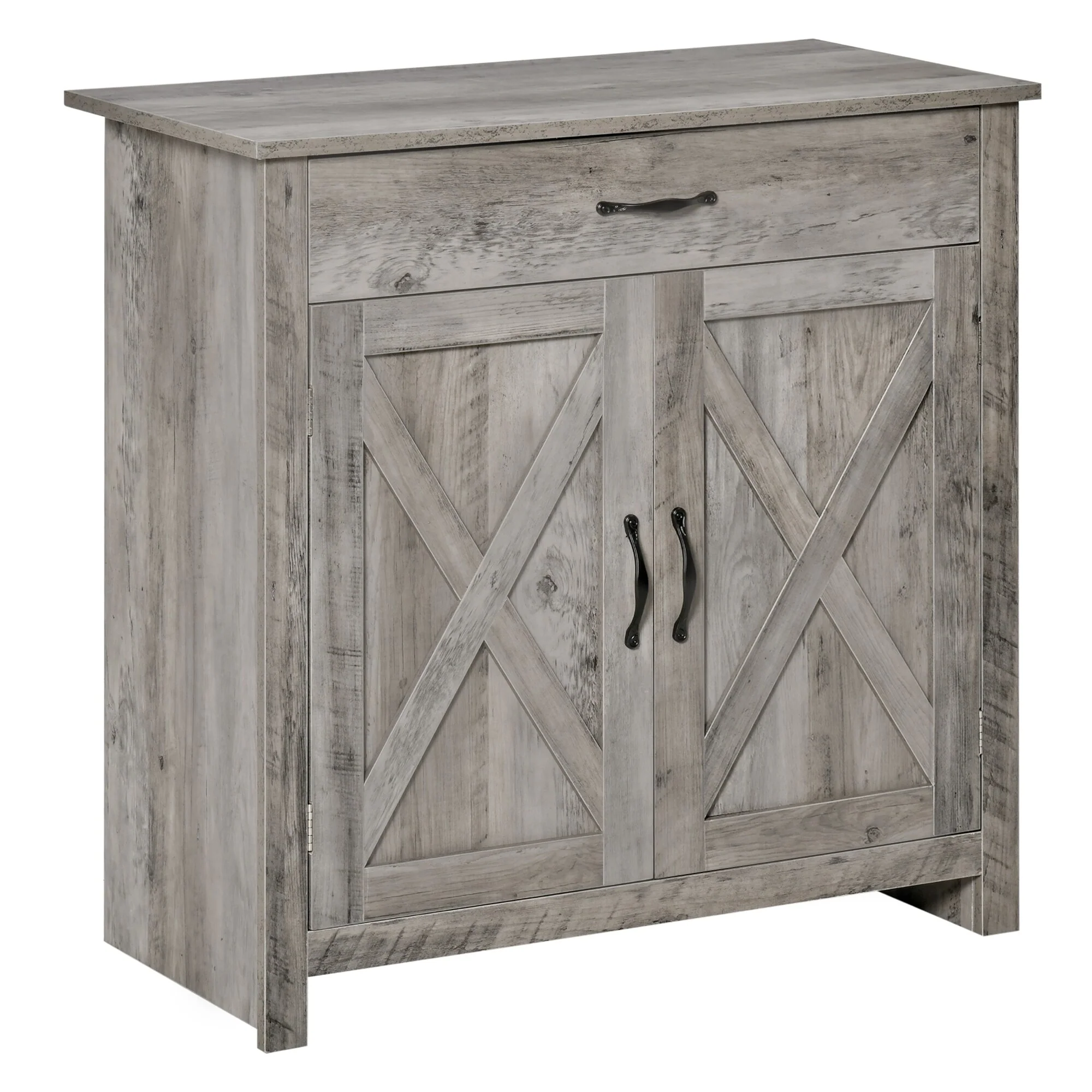 HOMCOM 32 Farmhouse Barn Door Style Sideboard Cabinet,Buffet Storage Cabinet Coffee Bar for Living Room or Entryway