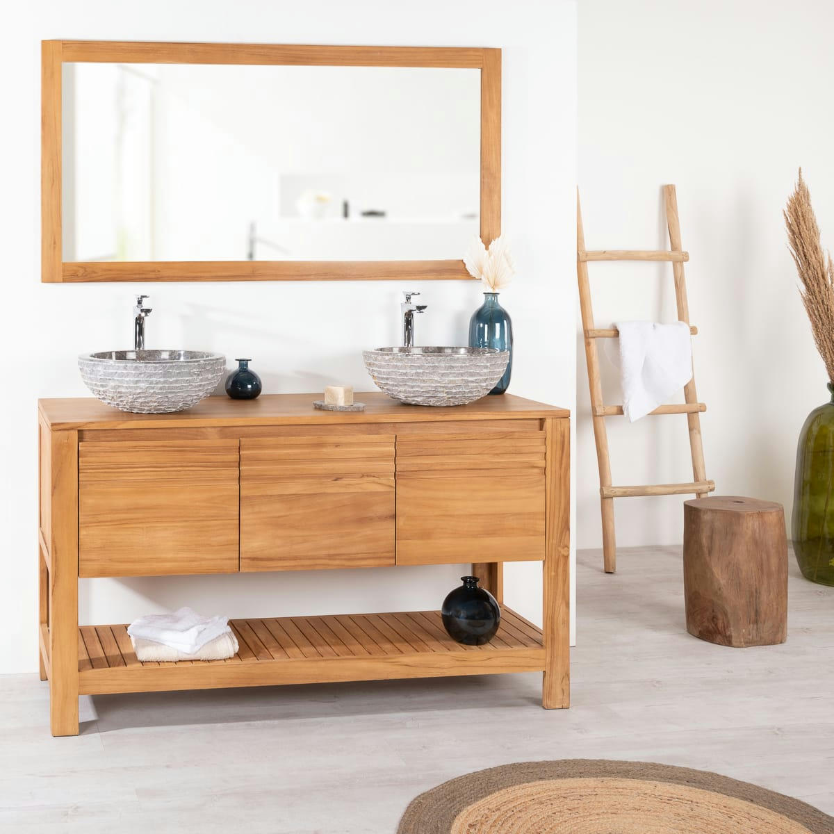 - Meuble salle de bain en teck 3 portes L140cm